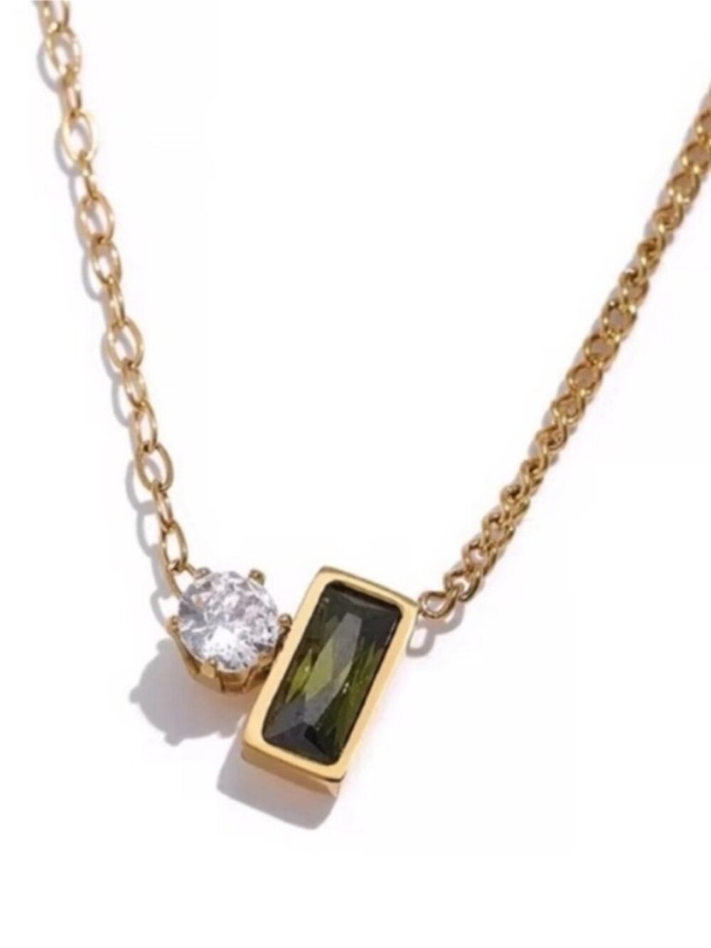 New! Gold Emerald Green Duo Stone Necklace (1071) NWOT